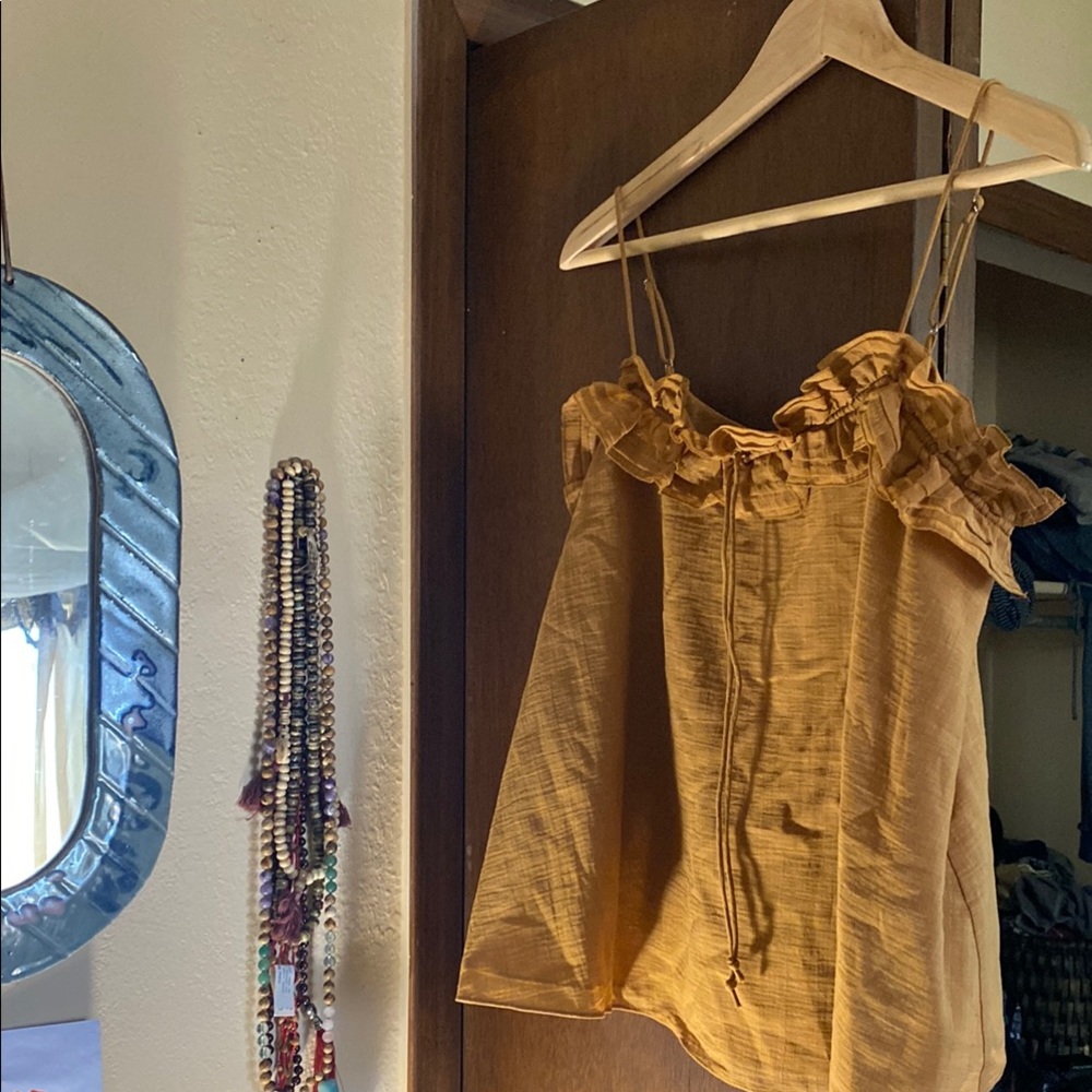 7 For All Mankind Gold Ruffled Camisole Top
